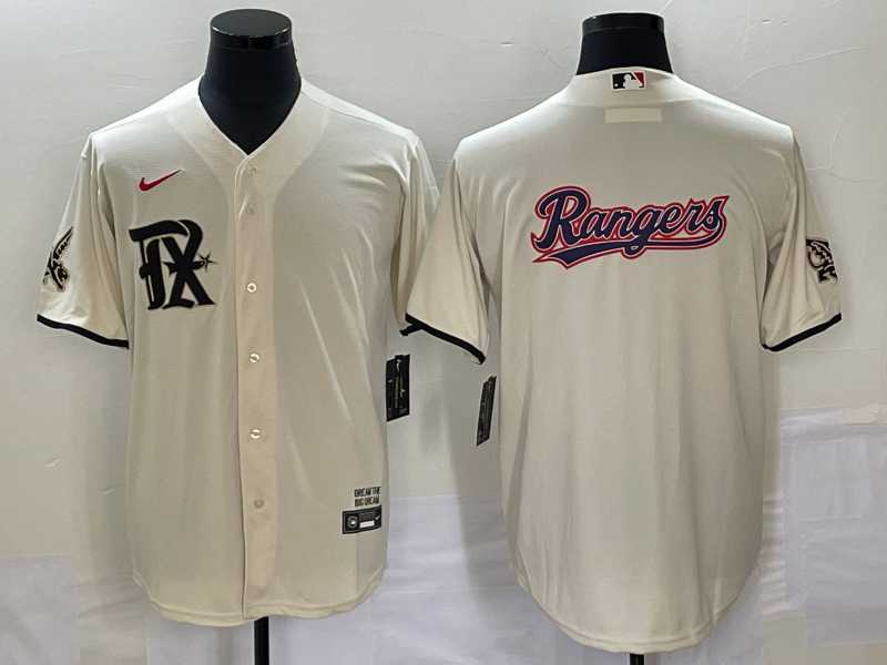Mens Texas Rangers Cream Team Big Logo 2023 City Connect Cool Base Stitched Baseball Jersey